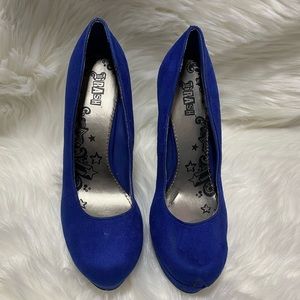 Trash & Luxury platform blue faux suede heels